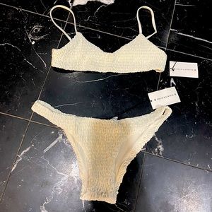 Solid & Striped White Cream Ruched Bikini Rachel Top and Bottom Set